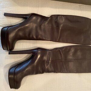 GUCCI PLATFORM BROWN LEATHER BOOTS